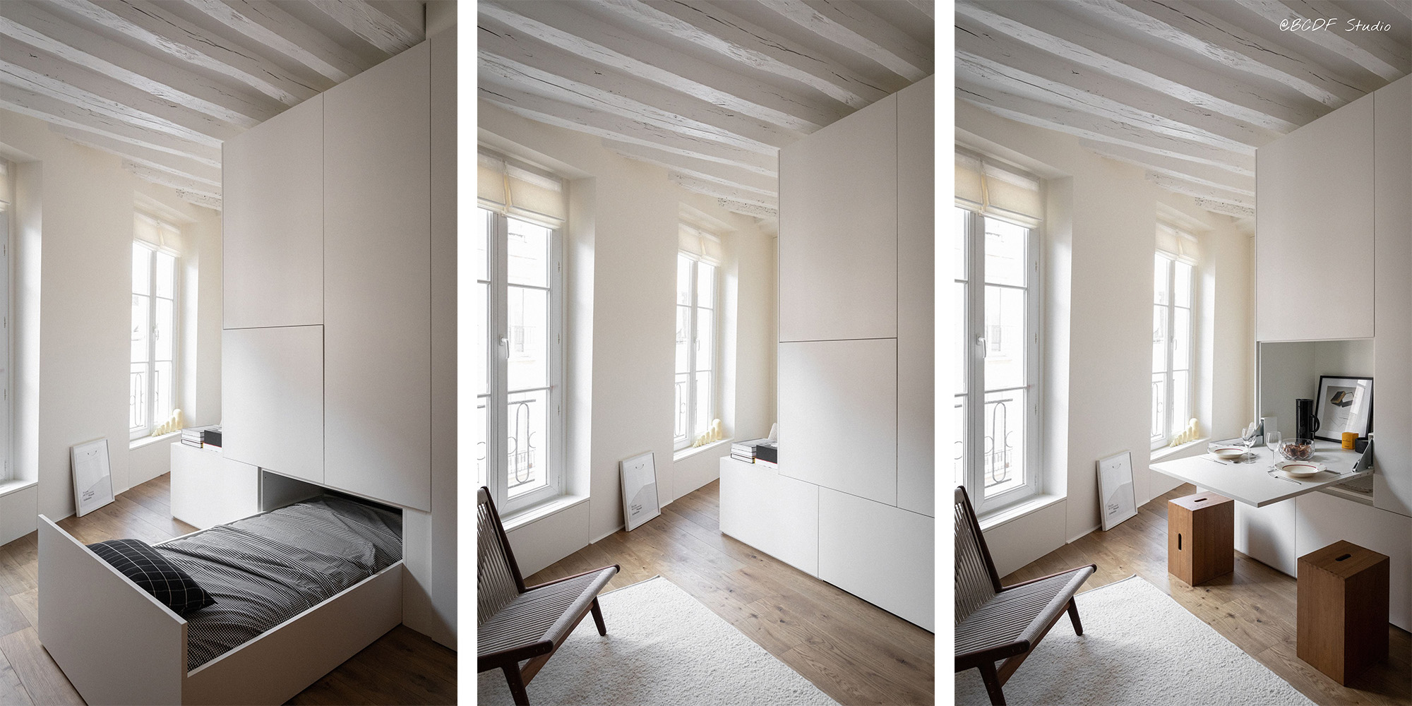 Images d'un salon et coin repas : optimiser l'aménagement d'un studio