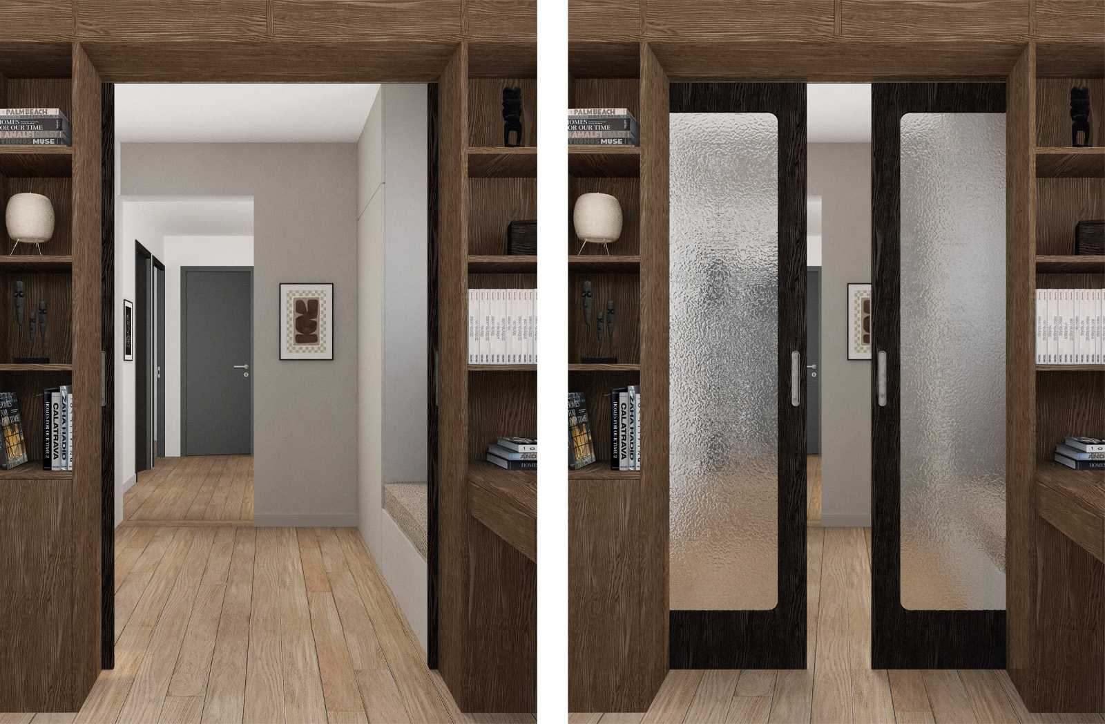 Aménagement intérieur avec mobilier en bois, atmosphère chaleureuse et sereine