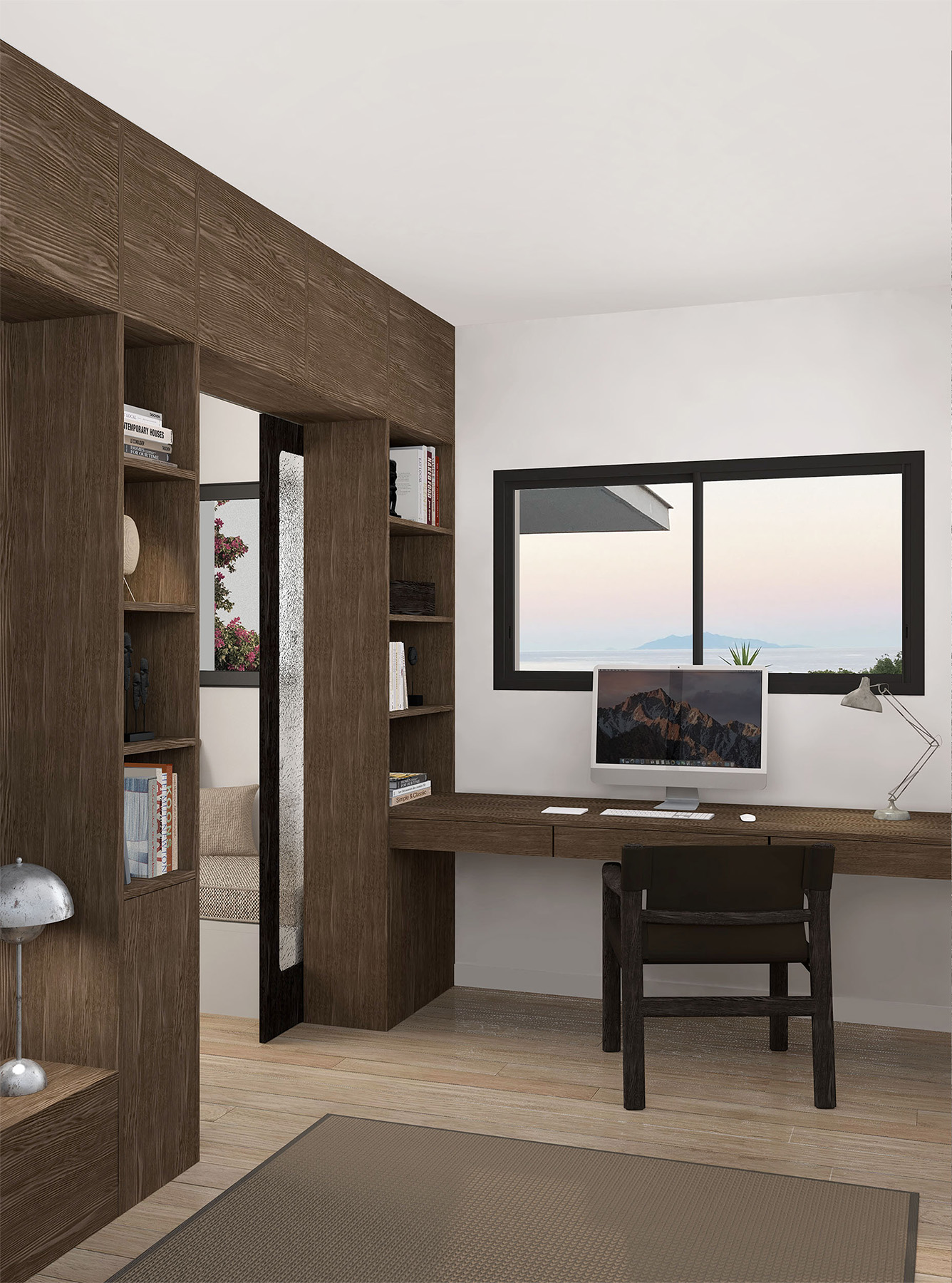 Bureau lumineux dans ancien espace terrasse, rénovation sur-mesure Studio Sama
