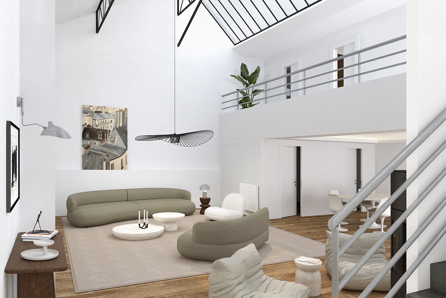 Loft Parisien - Espace de séjour avec mobilier de chez Ligne Roset