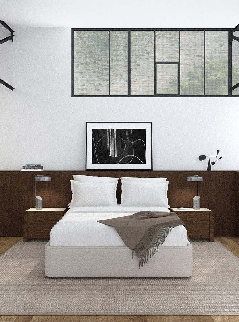 Loft Parisien - Chambre parentale avec tête de lit sur mesure
